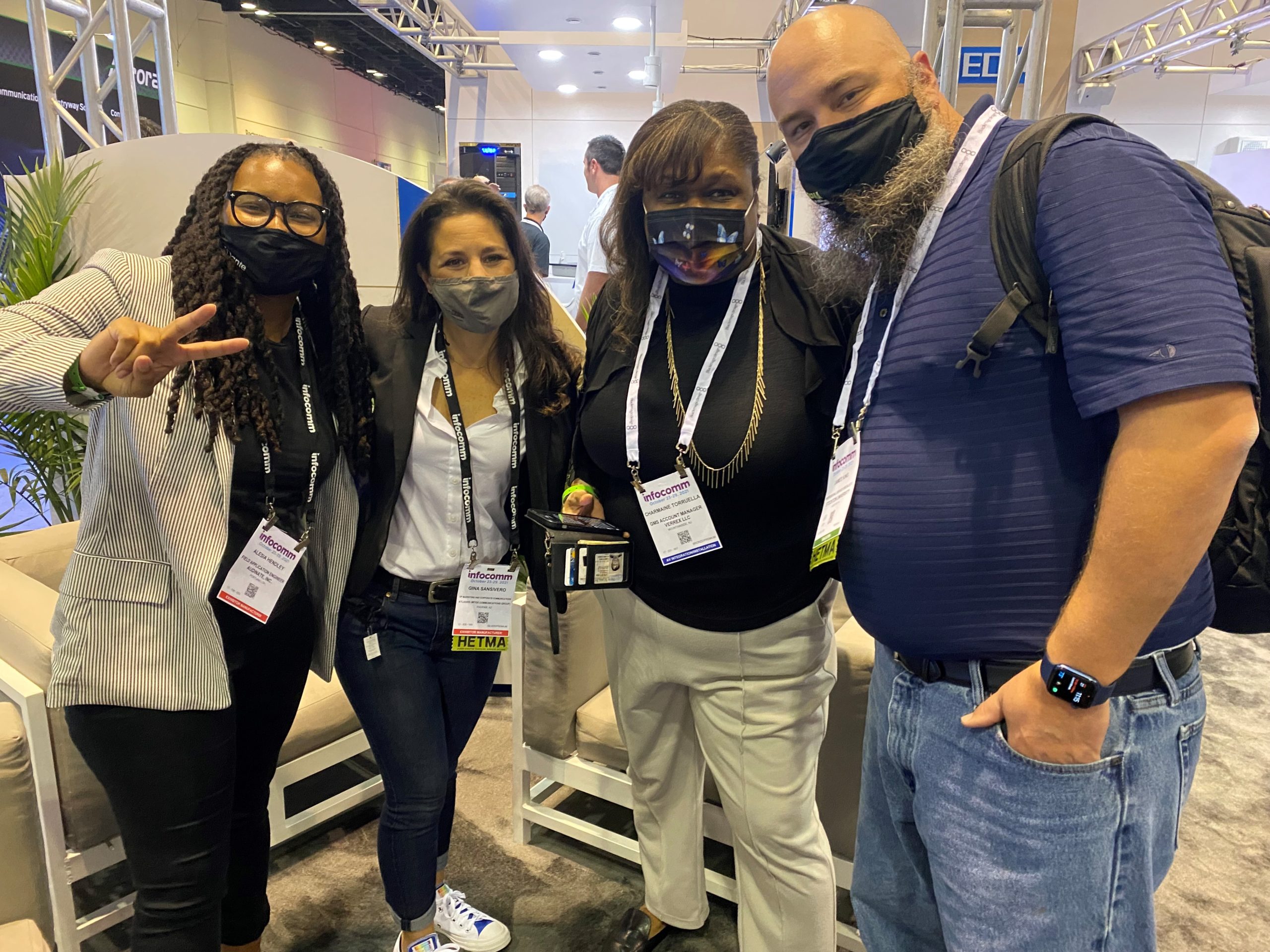 Alesia Hendley, Gina Sansivero, Charmaine Torruella and James King in the AtlasIED booth at InfoComm 2021